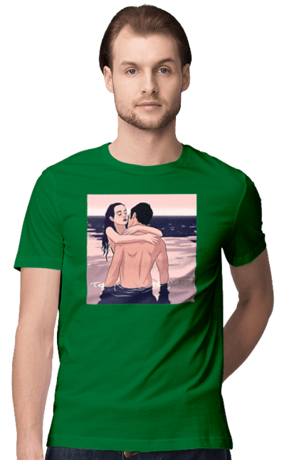 Футболка чоловіча з принтом "Парочка Обнімається В Річці". Голо, кохання, пара. 2070702