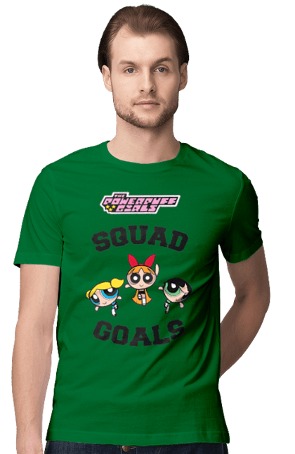 Men's t-shirt with prints Powerpuff Girls. Animated series, blossom, bubbles, buttercup, cartoon network, cool girls, heart, powerpuff girls. 2070702