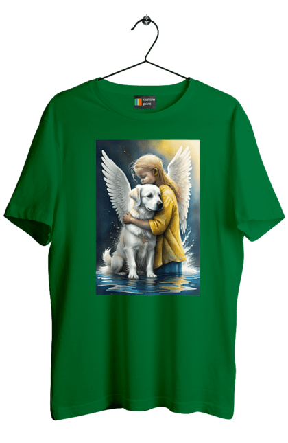 Футболка чоловіча з принтом "Дівчинка та собака ангел [память загиблим тваринам]". Дівчинка та собака, крим, нова каховка, память загиблим тваринам, собака ангел, україна, херсон. 2070702