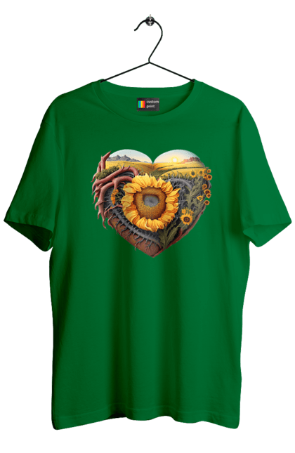 Men`s t-shirt with prints Символи України. Field, sky, sunflower, symbols of ukraine, ukraine, wheat. 2070702