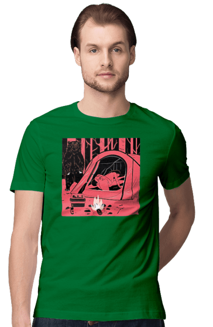 Футболка чоловіча з принтом "69 В Палатці". 69, ведмідь, ліс, палатка, секс. 2070702