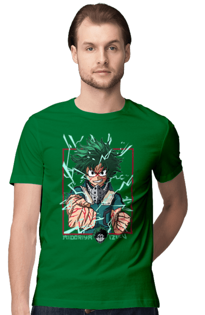 Футболка чоловіча з принтом "Моя академія героїв Мідорія". Izuku, midoriya, my hero academia, аніме, ізуку мідорія, манга, мідорія, моя геройська академія. 2070702