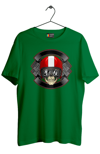 Футболка мужская с принтом Череп мотоциклист. Мотоциклист\, череп, шлем. 2070702