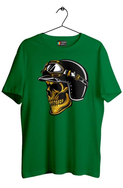 Футболка чоловіча з принтом "Череп в мотошоломі". Крутий, очі, череп, шолом. 2070702