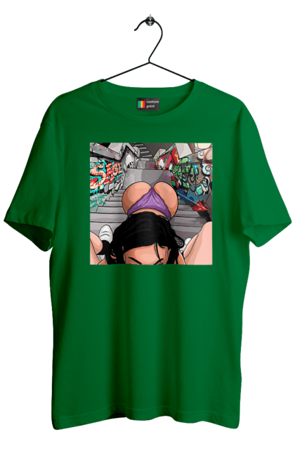 Футболка чоловіча з принтом "Дівчина На Колінах Перед Хлопчиною". Гола, жопа, на колінах, смоктати. 2070702