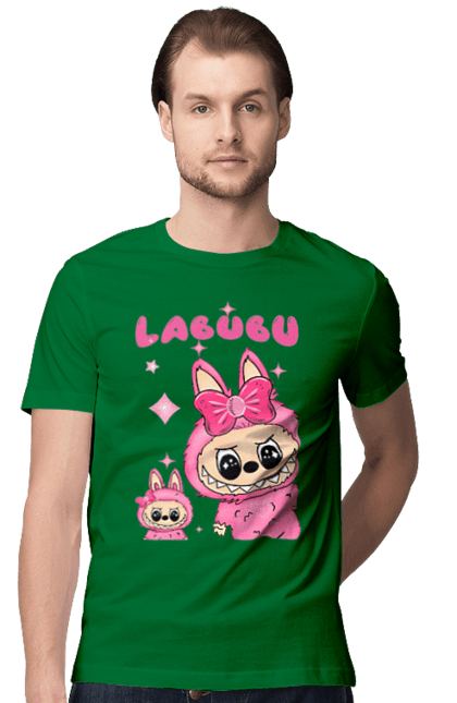 Футболка чоловіча з принтом "Лабубу". Іграшка лабубу, лабубу, лабубу кока кола, мерч лабубу, мила, рожева лабубу, смішна лабубу. 2070702