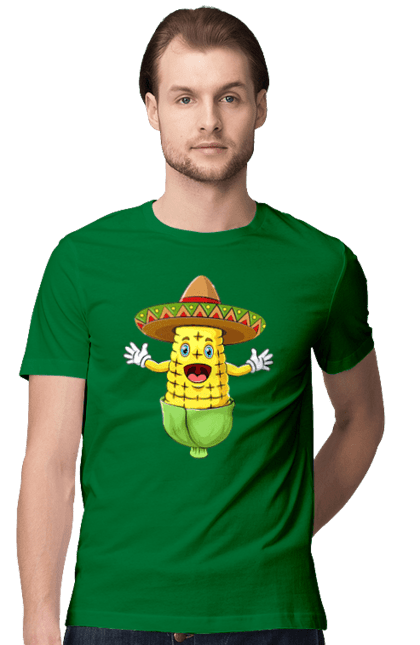 Men`s t-shirt with prints Sombrero Corn. Corn, food, sombrero. 2070702