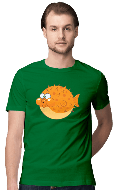 Футболка чоловіча з принтом "Помаранчева Риба Фугу". Риба, фугу. 2070702