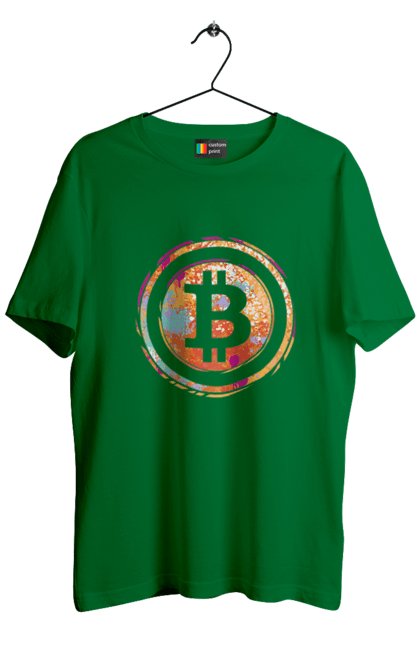 Футболка чоловіча з принтом "Біткоїн". Биткоин, бінарний, біткоїн, біткойн, валюта, гроші, крипто, програміст, хакер. 2070702