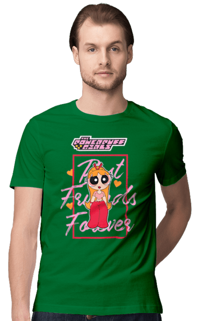 Men's t-shirt with prints Powerpuff Girls Blossom. Animated series, blossom, bubbles, buttercup, cartoon network, cool girls, powerpuff girls. 2070702