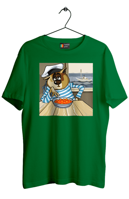 Men`s t-shirt with prints Cat Sailor, On The Ship Eats Red Caviar. Cat, caviar, sailor, ship. 2070702