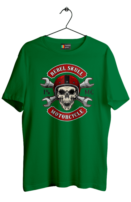 Men`s t-shirt with prints skull motorist. Amateur, helmet, motorcycle, skull. 2070702
