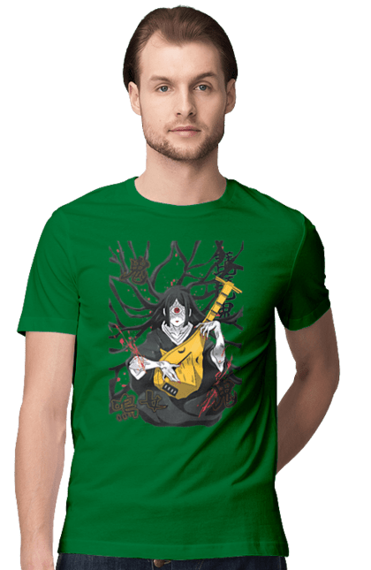 Men's t-shirt with prints Demon Slayer Nakime. Anime, demon slayer, eternal paradise faith, kimetsu no yaiba, manga, nakime, twelve kizuki, upper rank six. 2070702