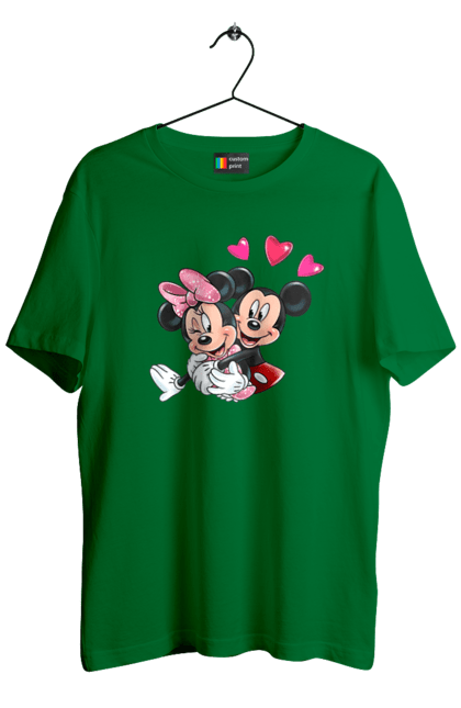 Men's t-shirt with prints Mickey Mouse and Minnie Mouse. Cartoon, disney, mickey, mickey mouse, minnie mouse. 2070702