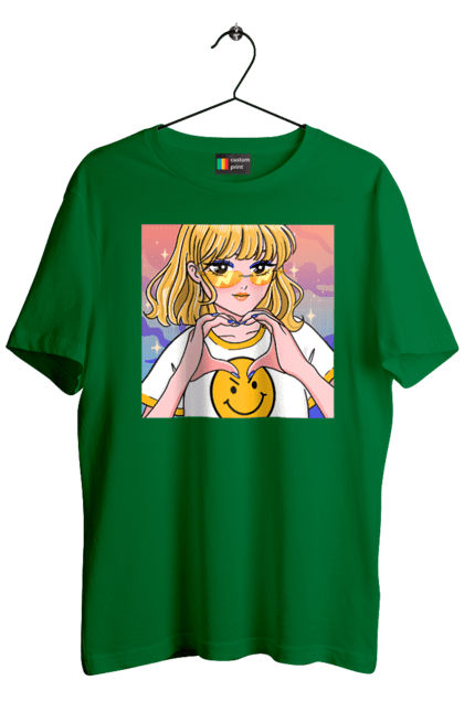 Men`s t-shirt with prints Yellow Girl. Anime, girl, smiley. 2070702