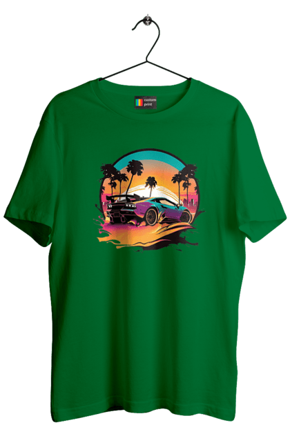 Футболка чоловіча з принтом "Ламборджині Сінтвейв". Авто, автомобіль, ламба, ламборджині, машини, сінтвейв. 2070702