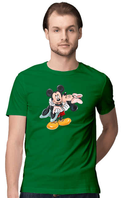 Men's t-shirt with prints Mickey Mouse and Minnie Mouse. Cartoon, disney, mickey, mickey mouse, minnie mouse. 2070702