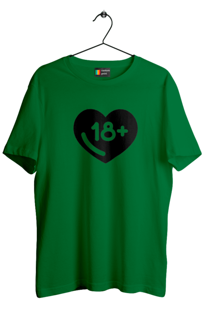 Футболка чоловіча з принтом "18+". 18+, запрет, секс, сердце, черное. 2070702