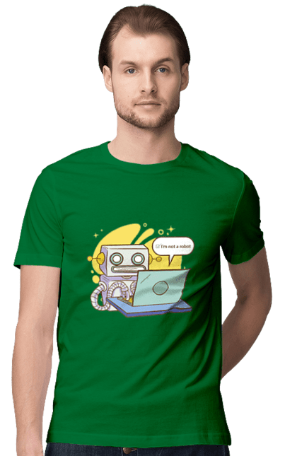 Футболка чоловіча з принтом "Я не робот Хакер зрозуміє 404 до дня програміста". 404, aws, backend, c++, cloud, css, frontend, golang, java, js, linux, python, script, web, ай ті, айті, айтішник, верстка, дата, код, компьютер, лаптоп, облако, ошибка, програміст, программа, программист, програмування, робот, хакер, язык. 2070702