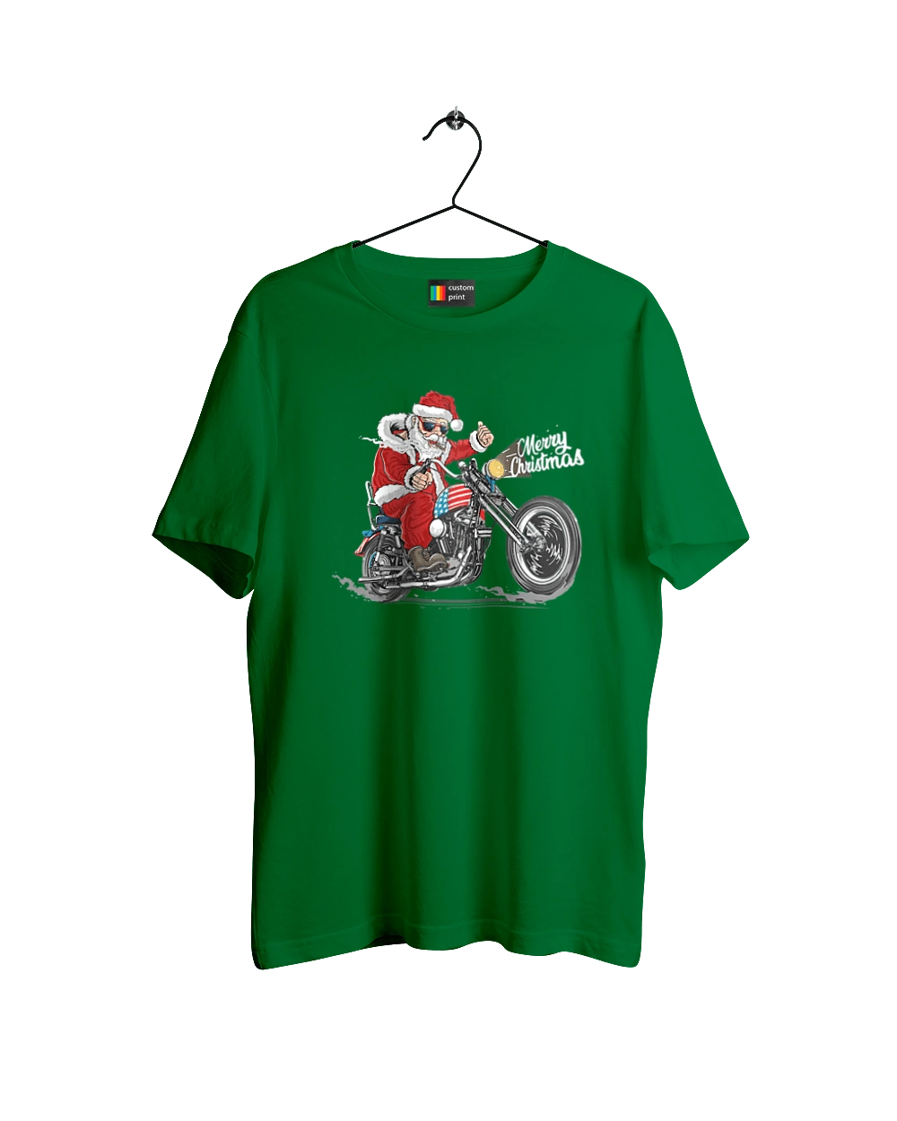 Санта в окулярах на мотоциклі