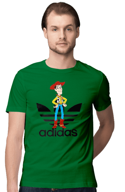 Футболка мужская с принтом Adidas Вуди. Adidas, toy story, woody, адидас, вуди, история игрушек, мультфильм. 2070702