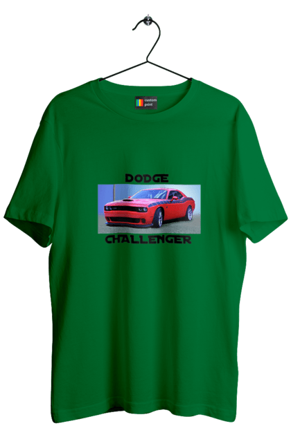 Men`s t-shirt with prints Dodge challenger. An american legend, auto, car, classic car, cult car, dodge challenger, oil car, powerful car. 2070702