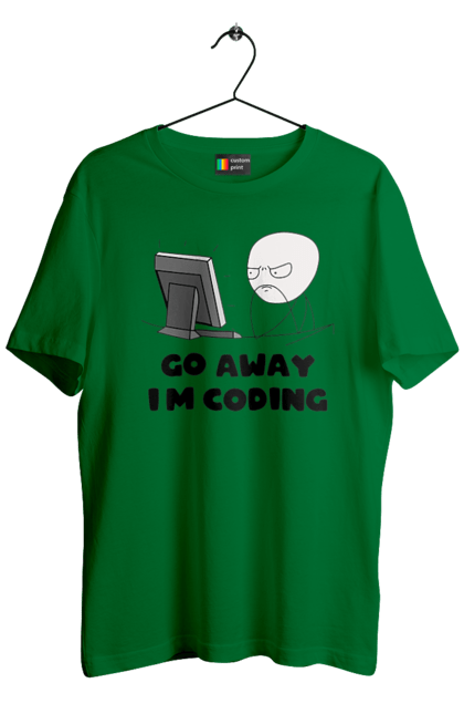 Men`s t-shirt with prints Go away I`m coding. Code, developer, go away, i`m coding, it specialist, java, javascript, php, programmer, python. 2070702
