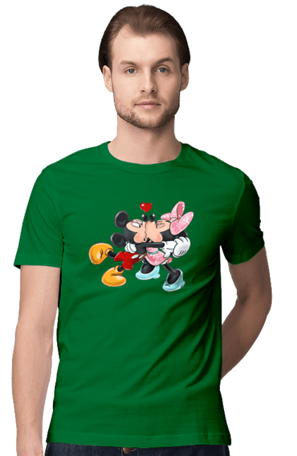 Men's t-shirt with prints Mickey Mouse and Minnie Mouse. Cartoon, disney, mickey, mickey mouse, minnie mouse. 2070702