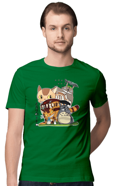 Men's t-shirt with prints Totoro. Adventures, anime, comedy drama, fantasy, film, my neighbor totoro, tv series. 2070702