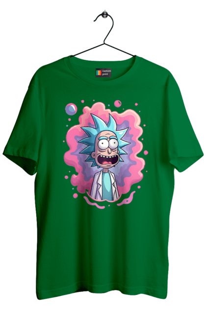 Men's t-shirt with prints Rick and Morty. Adventures, black humor, cartoon, rick, rick and morty, sci-fi, tragicomedy. 2070702