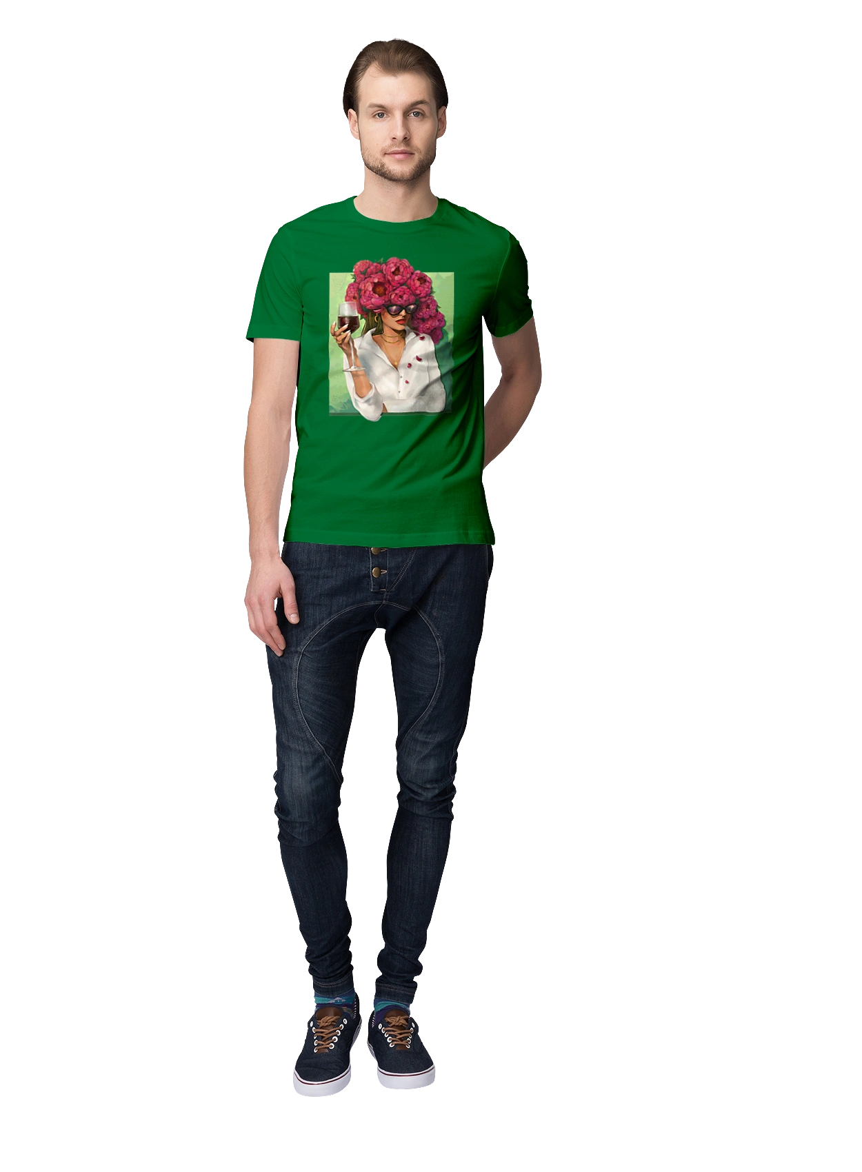 Girl with peonies and a glass