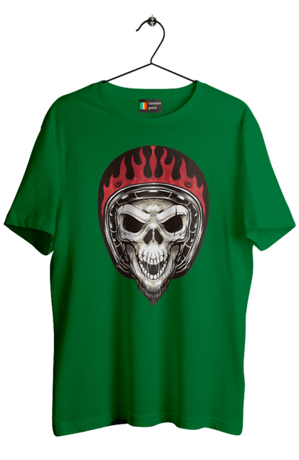 Men`s t-shirt with prints Skull in a motorcycle helmet. Helmet, moto, skeleton, skull. 2070702