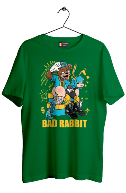Футболка чоловіча з принтом "Поганий кролик". Бдсм, ведмідь, дівчина, кролик, поганий кролик, прикольна, смішна. 2070702