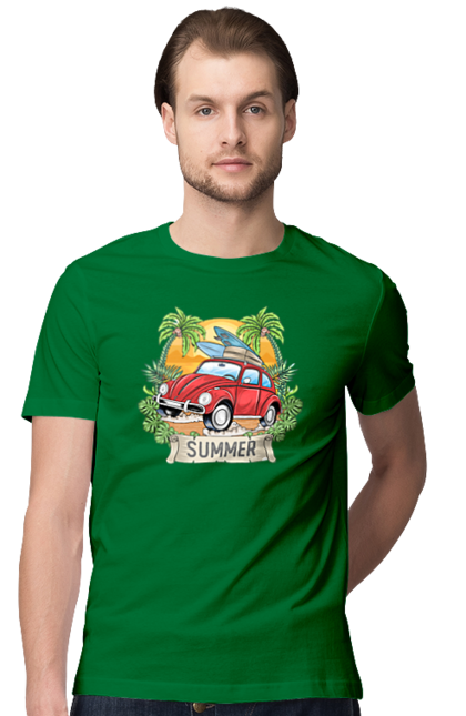 Футболка чоловіча з принтом "Літо, Машина І Пальми". Відпочинок, літо, машина, пальми. 2070702