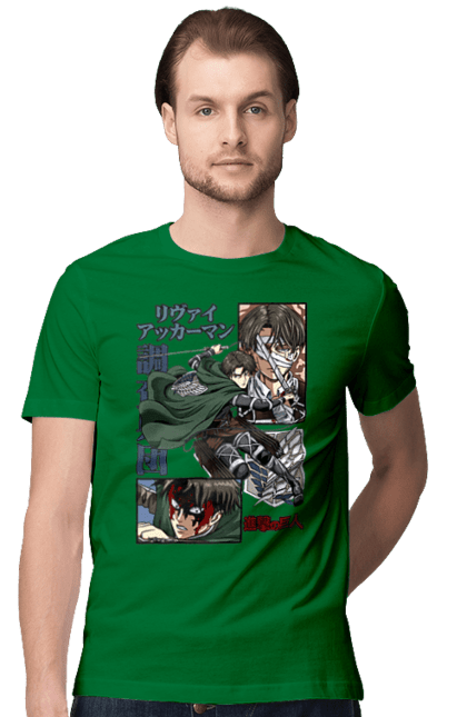 Men's t-shirt with prints Attack on Titan Levi. Ackerman, anime, attack on titan, levi, manga, shingeki no kyojin, survey corps. 2070702