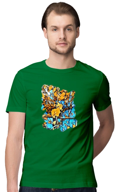 Желтые цветы на синем фоне.