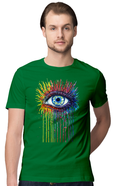 Men`s t-shirt with prints Colorful Flowing Eye. Eye, paints. 2070702