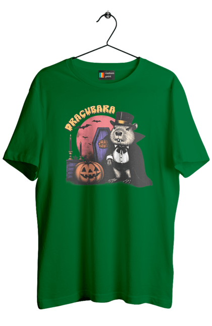 Men's t-shirt with prints Capybara Halloween. Animal, capybara, ghost, halloween, holiday, moon, pumpkin, rodent, vampire. 2070702