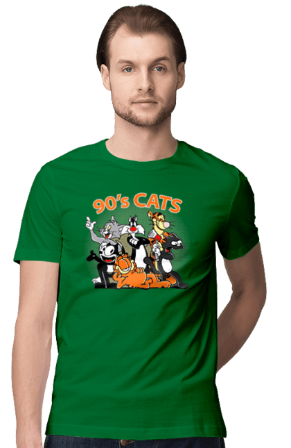 Men's t-shirt with prints 90s Cats Cartoons. Animated series, cartoon, cat, cats, garfield, tom. 2070702