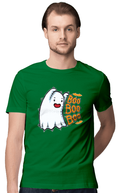 Men's t-shirt with prints Ghost. Costume, ghost, halloween, holiday, october, october 31, scary, sweets, trick or treat. 2070702