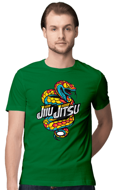 Men's t-shirt with prints Jujutsu. Animal, japan, jiu jitsu, jujutsu, martial arts, ninja, samurai, snake, sport. 2070702