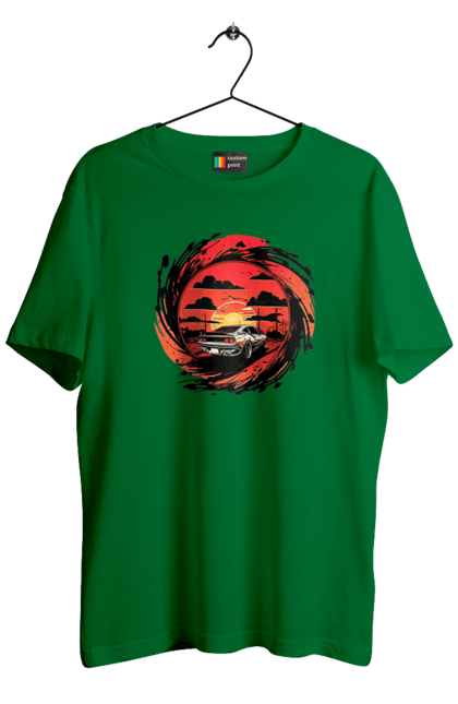 Футболка чоловіча з принтом "Феррарі на заході сонця". Авто, автомобіль, машини, феррарі. 2070702