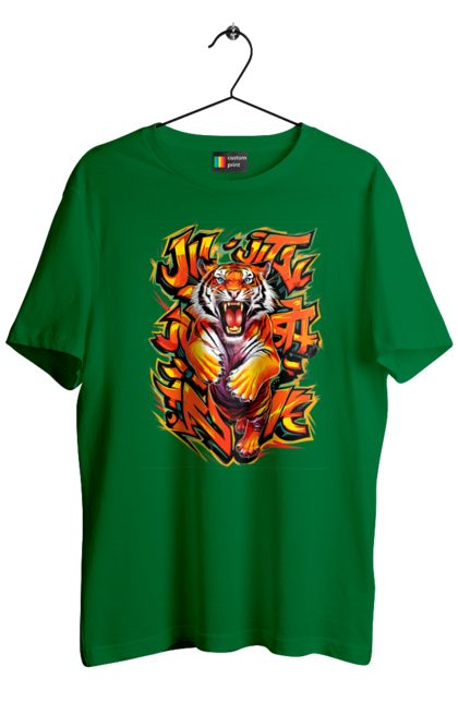 Men's t-shirt with prints Jujutsu. Animal, japan, jiu jitsu, jujutsu, martial arts, ninja, samurai, sport, tiger. 2070702