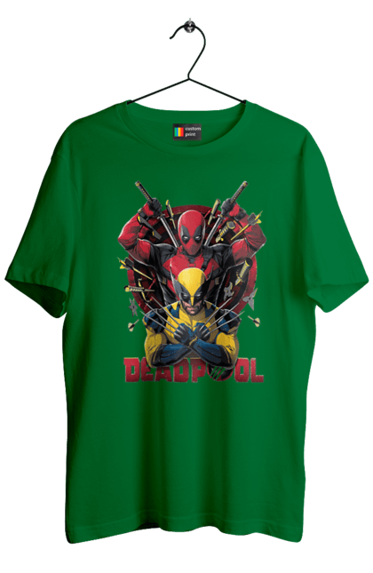 Men's t-shirt with prints Deadpool & Wolverine. Action movie, comic, deadpool, fantasy, film, logan, marvel, mutant, superhero, x-men. 2070702