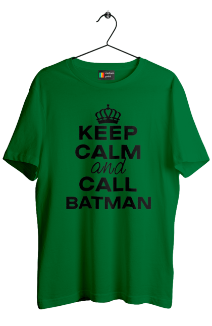 Футболка чоловіча з принтом "Keep Calm and Call Batman чорна". Бетмен, з написами, зберігай спокій, меми, популярні, прикольні. 2070702