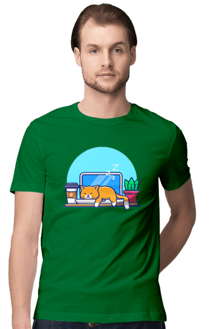 Футболка чоловіча з принтом "Кіт програміст". Angular, c, css, html, it, javascript, jquery, php, python, react, svelt, vue, айтишник, айті, гумор, код, кодувати, прогер, програміст, програмісти, ти ж, ти ж програміст, тиж програміст. 2070702