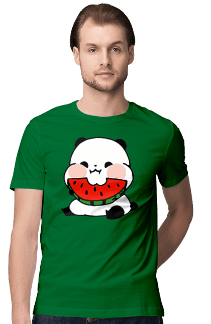 Футболка чоловіча з принтом "Задоволена панда їсть кавун". Задоволена панда, кавун, панда. futbolka.stylus.ua