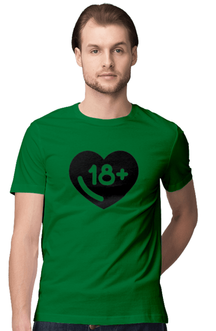 Футболка чоловіча з принтом "18+". 18+, запрет, секс, сердце, черное. 2070702