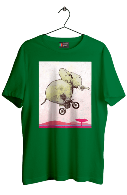 Футболка чоловіча з принтом "Слон На Мотоциклі". Мотоцикл, політ, слон. 2070702