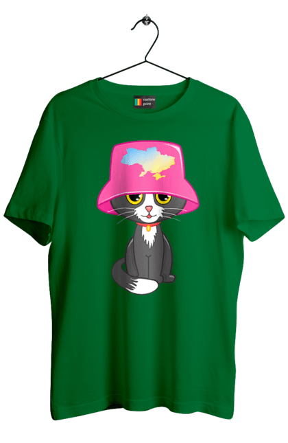 Футболка чоловіча з принтом "Котик з картою україни". Євробачення, калош, кіт, котик, музика, панама калоша, символ україни, україна. 2070702